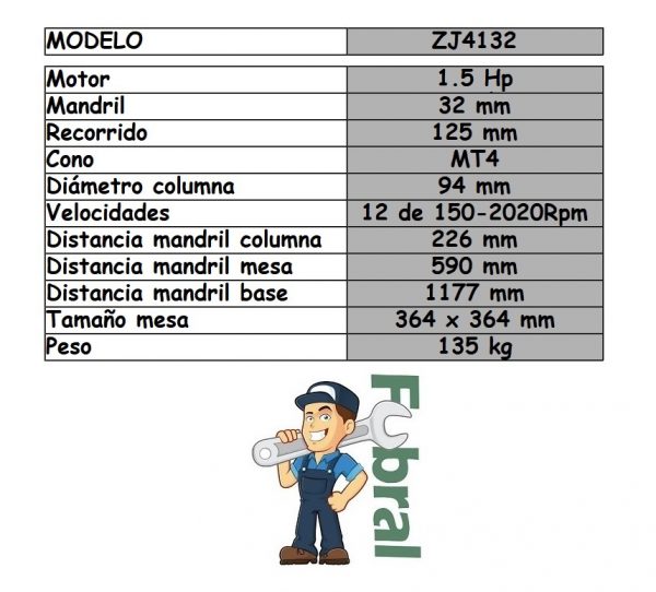 Taladro de pie 32mm. 1.5 HP ZJ4132 - Imagen 2