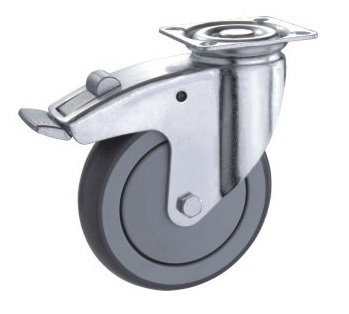 rueda de goma gris base giratoria freno y cubrerueda