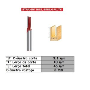 Fresa para trompo (D0101) de 6mm x 1/8" Straight Bit (1F)