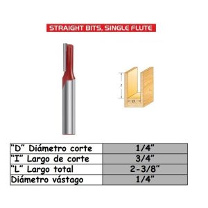 Fresa para trompo (0104)(E0104) de 1/4" x 1/4" Straight Bit (1F)