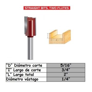 Fresa para trompo (D0202) de 1/4" x 5/16" Straight Bit (2F)
