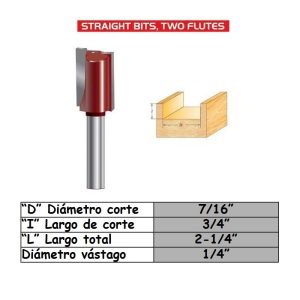 Fresa para trompo (204) de 7/16" x 1/4" Straight Bit (2F)