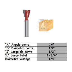 Fresa para trompo (902) de 1/2x1/4" Dovetail Bit