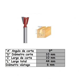 Fresa para trompo (0601) de 6mm x 3/8" Dovetails Bits