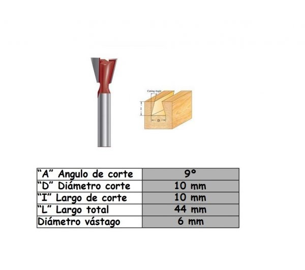 Fresa para trompo (0601) de 6mm x 3/8" Dovetails Bits