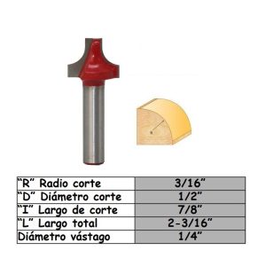 Fresa para trompo (2302) de 1/4" x R1/4" Open End Carning Bit
