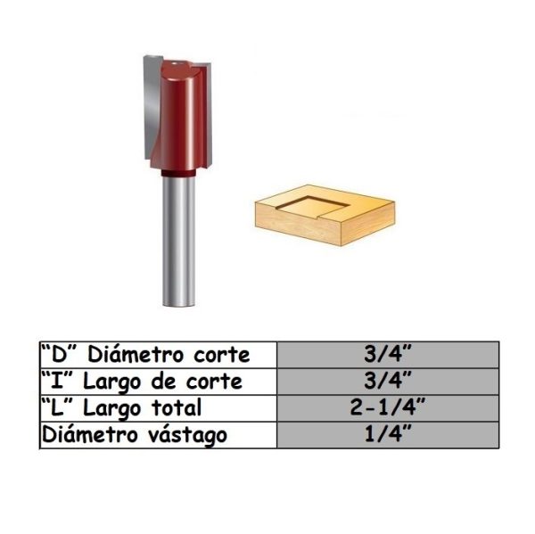Fresa para trompo (703) de 3/4" x 1/4" Mortising Bit