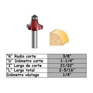 Fresa para trompo (1702) de R3/16" x 1/4" x 3/8" Corner Rounding Bit