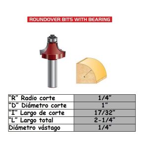 Fresa para trompo (1703) de 1/4" x R1/4" Corner Rounding Bit