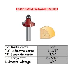 Fresa p/trompo (1706)(E0708) de 1/4" x R1/2" x R1" Corner Rounding Bit