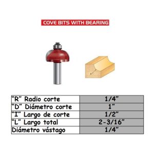 Fresa para trompo (2002) de R1/4" x 1/4" Cove Bit With Bearing