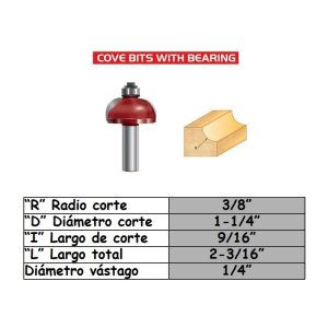 Fresa para trompo (1109) de 1/4" x 3/8" Cove Bit With Bearing