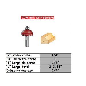 Fresa para trompo (2003)(E1104) de 1/4" x R5/16" x R1/4" Cove Bit With Bearing