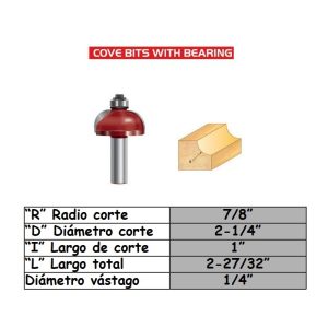 Fresa para trompo (2005)(E1107) de 1/4" x R1/2" x R7/8" Cove Bit With Bearing