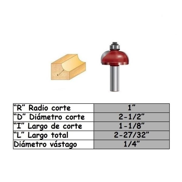 Fresa para trompo (2005)(E1108) de 1/4" x 1" Cove Bit With Bearing