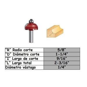 Fresa para trompo (2004)(E1105) de 1/4" x R5/16" x R3/8" Cove Bit With Bearing