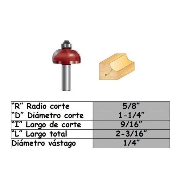 Fresa para trompo (2004)(E1105) de 1/4" x R5/16" x R3/8" Cove Bit With Bearing