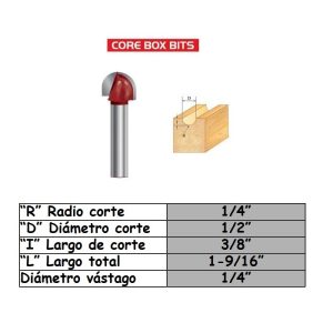 Fresa para trompo (1203) de 1/4" x 1/2" Cove Box Bit