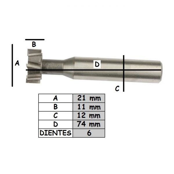 Fresa T-631 para metal diámetro 21mm alto 11mm Recta
