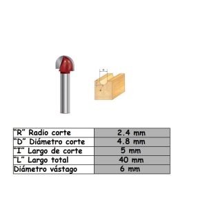 Fresa para trompo de 6mm x 4.8mm Cove Box Bit