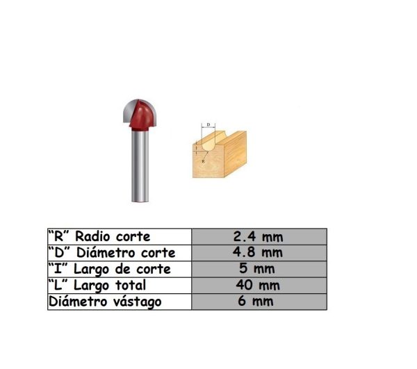 Fresa para trompo de 6mm x 4.8mm Cove Box Bit