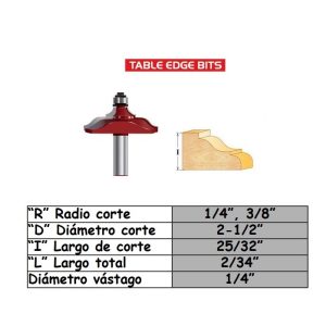Fresa para trompo de 8mm x 16mm Table Edge Bits