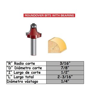 Fresa para trompo (1802)  de 3/16" x 7/8" x 1/4" Corner Rounding Bit