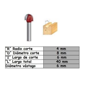 Fresa para trompo de 6mm x 8mm Core Box Bit