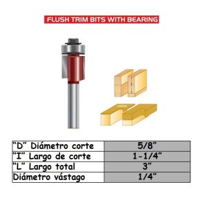 Fresa para trompo (2006) de 1/2" x 5/8" Flush Trim (2F) With Bearing