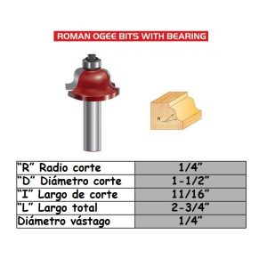 Fresa para trompo (2301RO) de 1/4" x 5/8" Roman Ogee Whit Bearing