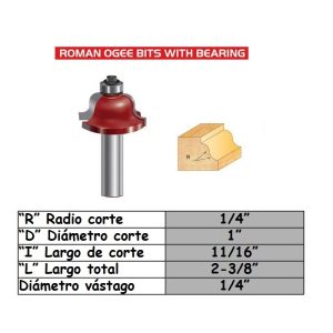 Fresa para trompo (2302) de 1/4" x 1" Romman Ogee With Bearing
