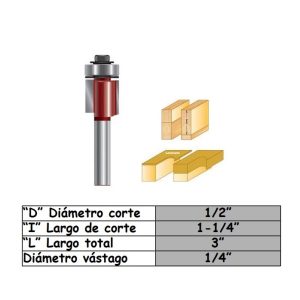 Fresa para trompo (507)(E0104) de 1/4" x 1/2" Flush Trim Bit