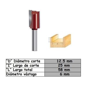 Fresa para trompo (D0204) de 6mm x1/2" Straight Bit (2F)
