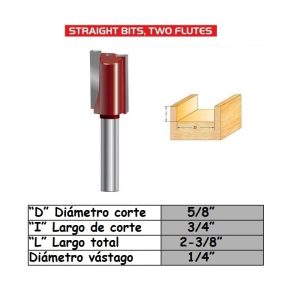 Fresa para trompo (D0205) de 1/4" x 5/8" Straight Bit
