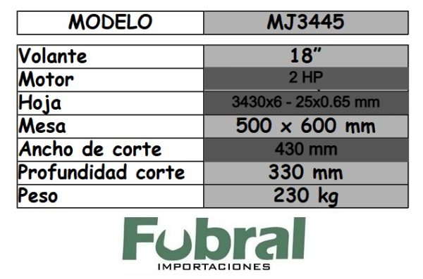 Sierra sinfín 18" 2 hp MJ3445 - Imagen 2